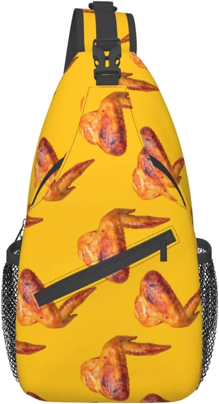 Funny Chicken Wings Yellow Sling Bag for Men Women Crossbody Sling Backpack Cycling Hiking Daypack Shoulder Chest Bag with Adjustable Strap, Alzslbgcb1109-123