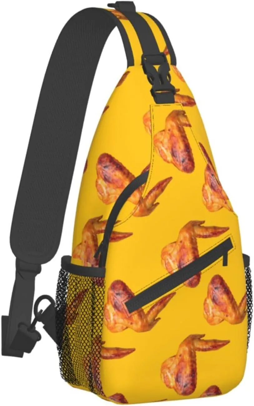 Funny Chicken Wings Yellow Sling Bag for Men Women Crossbody Sling Backpack Cycling Hiking Daypack Shoulder Chest Bag with Adjustable Strap, Alzslbgcb1109-123