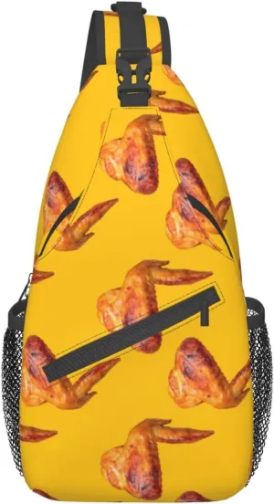 Funny Chicken Wings Yellow Sling Bag for Men Women Crossbody Sling Backpack Cycling Hiking Daypack Shoulder Chest Bag with Adjustable Strap, Alzslbgcb1109-123