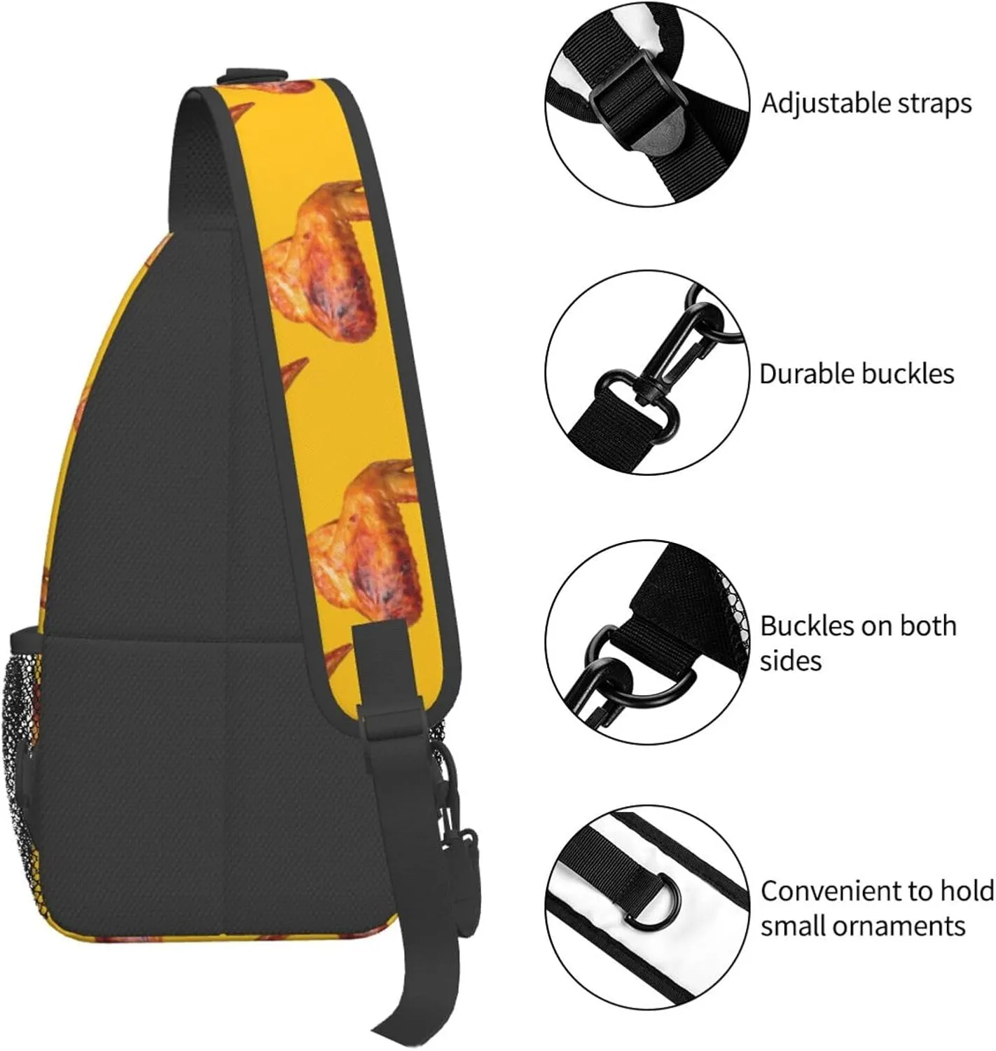 Funny Chicken Wings Yellow Sling Bag for Men Women Crossbody Sling Backpack Cycling Hiking Daypack Shoulder Chest Bag with Adjustable Strap, Alzslbgcb1109-123