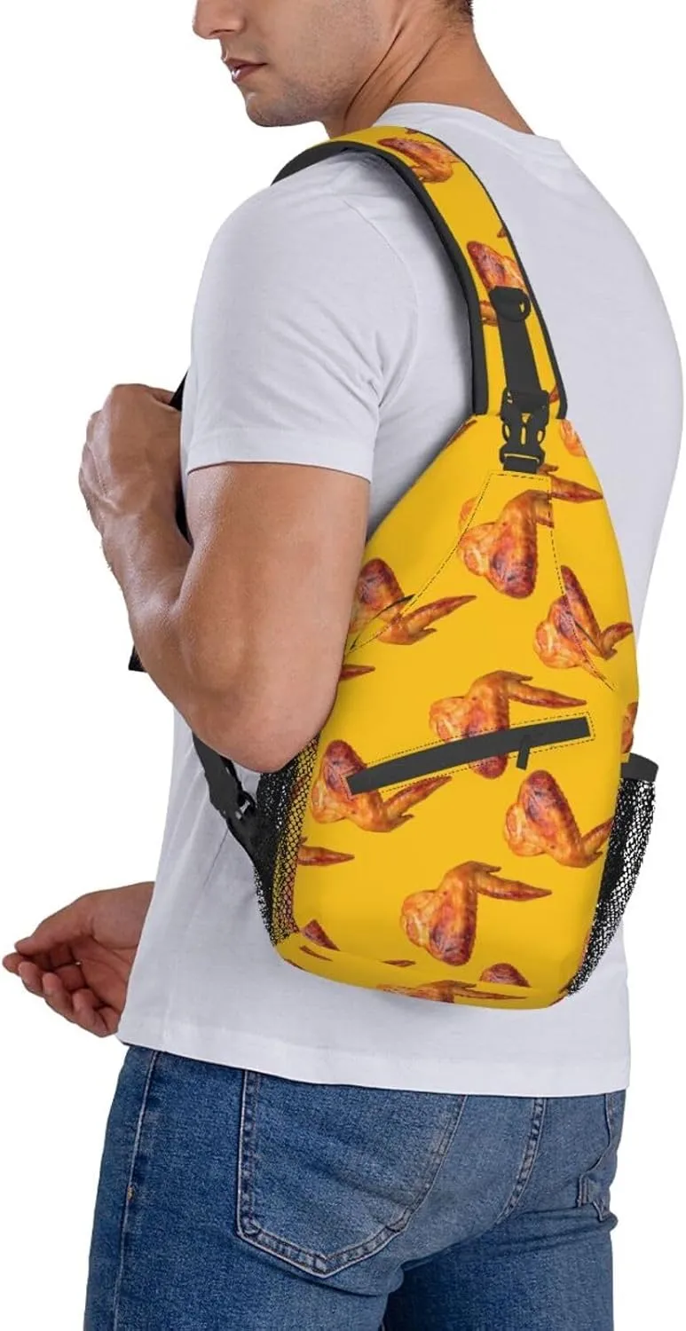 Funny Chicken Wings Yellow Sling Bag for Men Women Crossbody Sling Backpack Cycling Hiking Daypack Shoulder Chest Bag with Adjustable Strap, Alzslbgcb1109-123