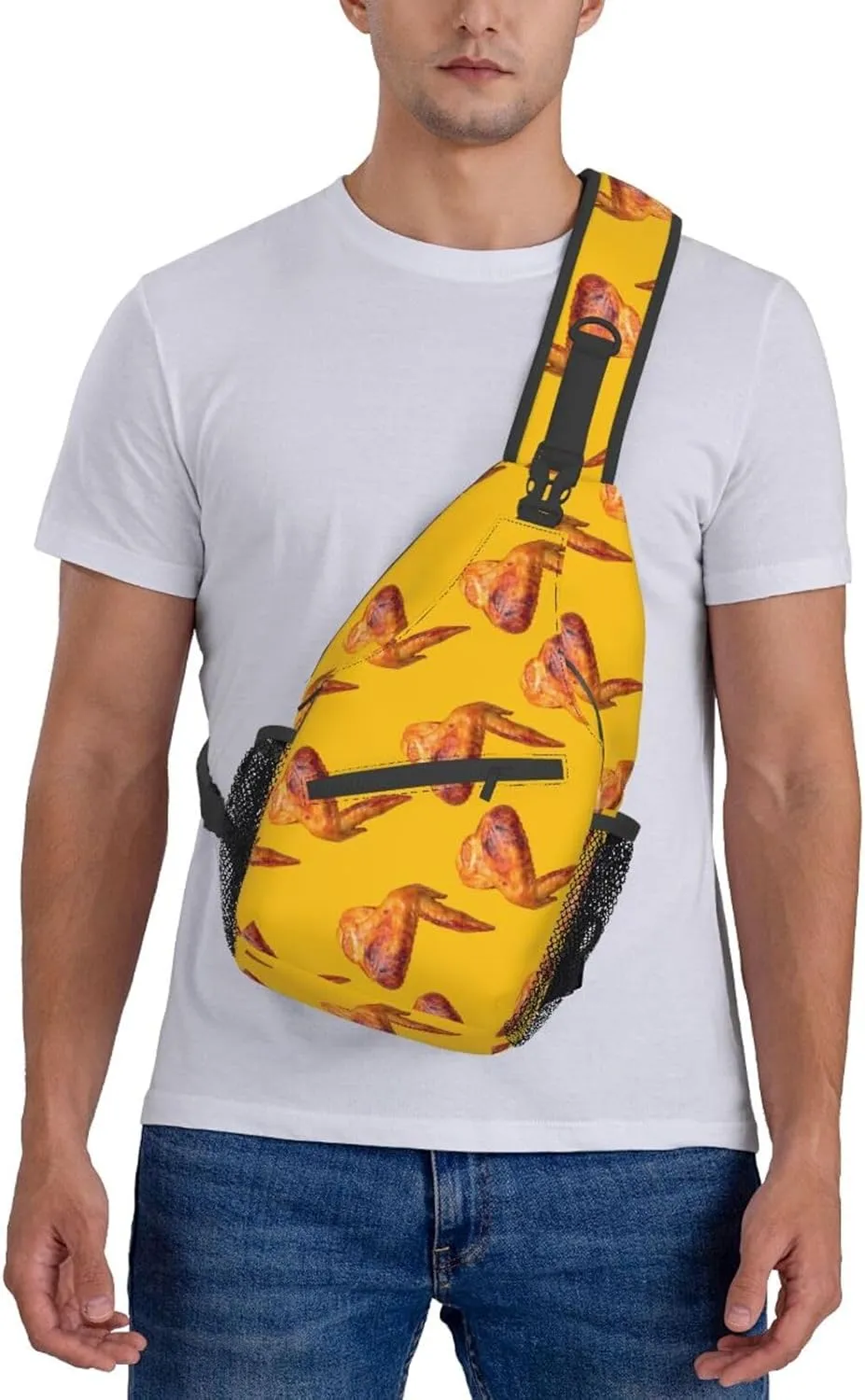 Funny Chicken Wings Yellow Sling Bag for Men Women Crossbody Sling Backpack Cycling Hiking Daypack Shoulder Chest Bag with Adjustable Strap, Alzslbgcb1109-123