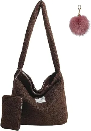 Furry Purse for Women Faux Fur Bag Lambswool Fluffy Tote Bags with Small Wallet Fuzzy Purse Shoulder Handbags