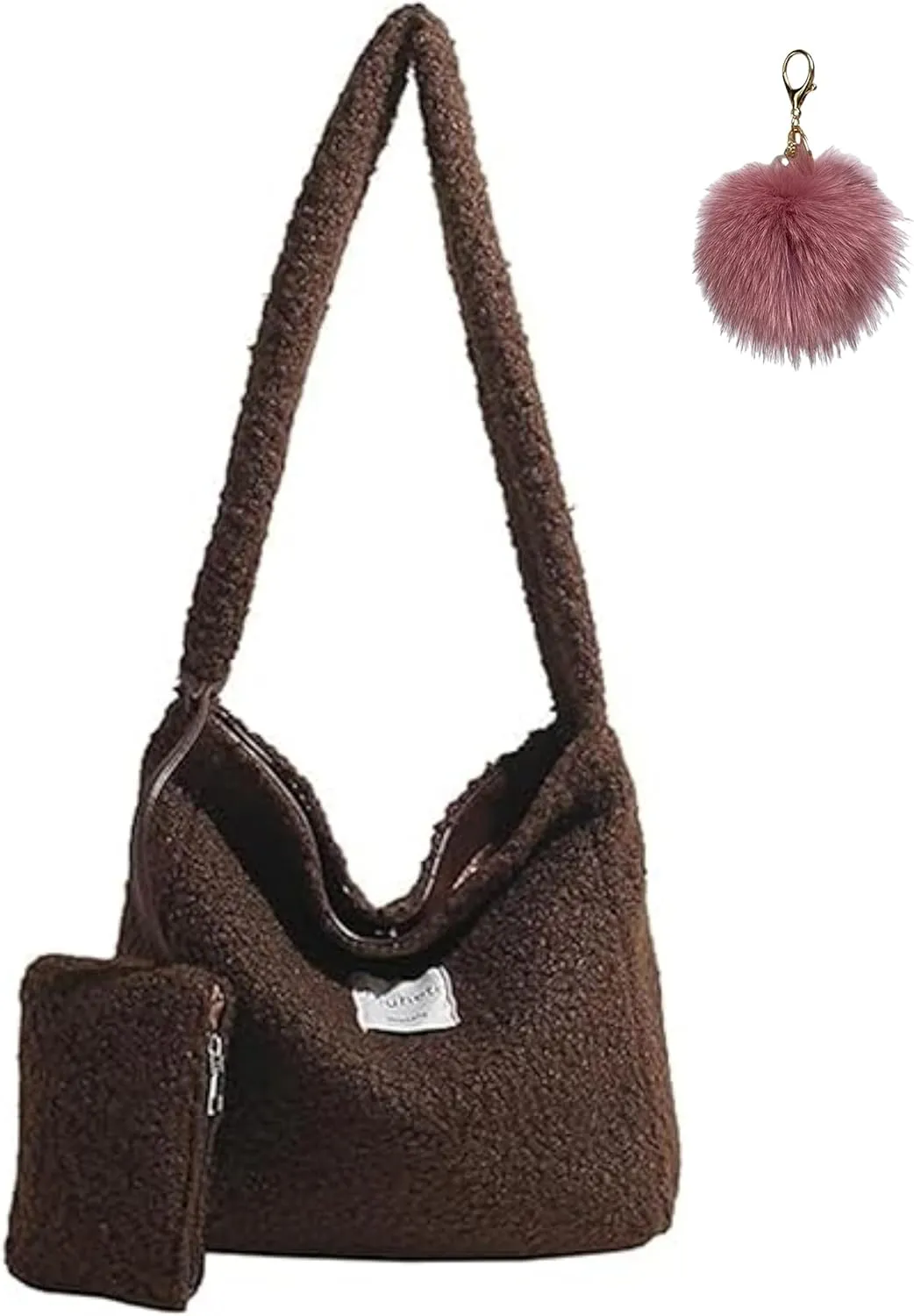 Furry Purse for Women Faux Fur Bag Lambswool Fluffy Tote Bags with Small Wallet Fuzzy Purse Shoulder Handbags