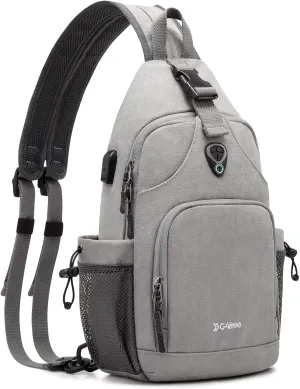 G4Free Sling Bag Canvas Crossbody Backpack with USB Charging Port, Convertible Chest Bag Casual Daypack for Travel Outdoor Cycling Hiking (Grey)