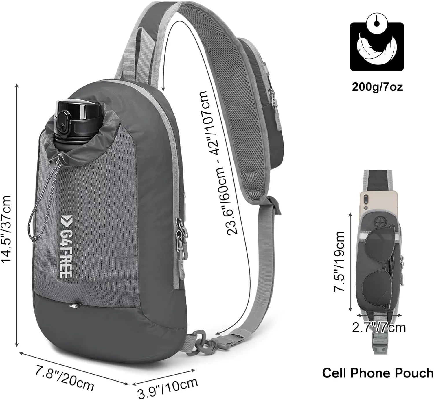 G4Free Sling Bag RFID Blocking Lightweight Crossbody Backpack Chest Shoulder Bag for Travel Sports Running Hiking
