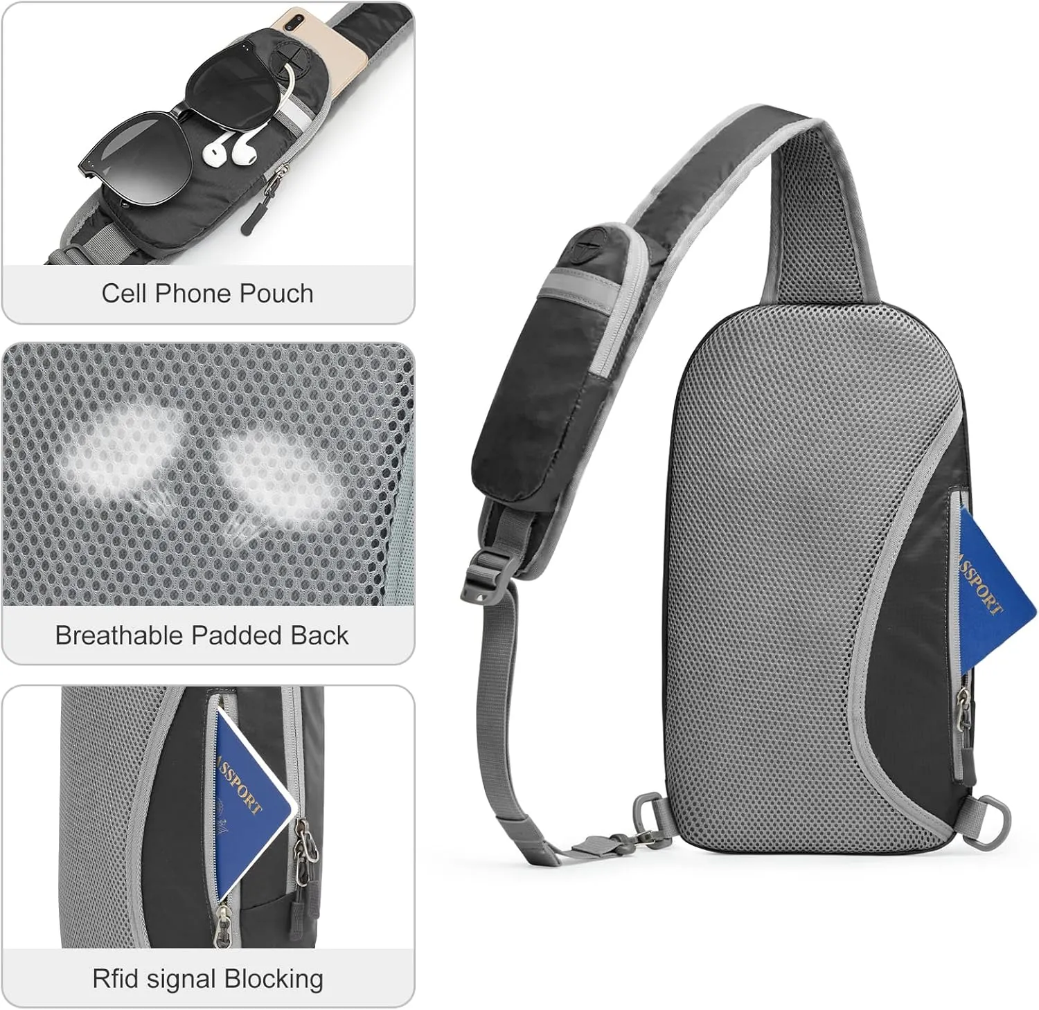 G4Free Sling Bag RFID Blocking Lightweight Crossbody Backpack Chest Shoulder Bag for Travel Sports Running