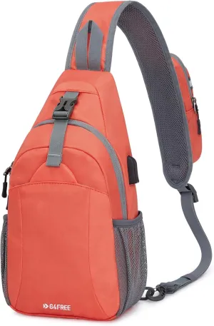 G4Free Sling Bag RFID Crossbody Sling Backpack with USB Charging Port, Travel Hiking Daypack Shoulder Chest Bag for Women Men(Orange)