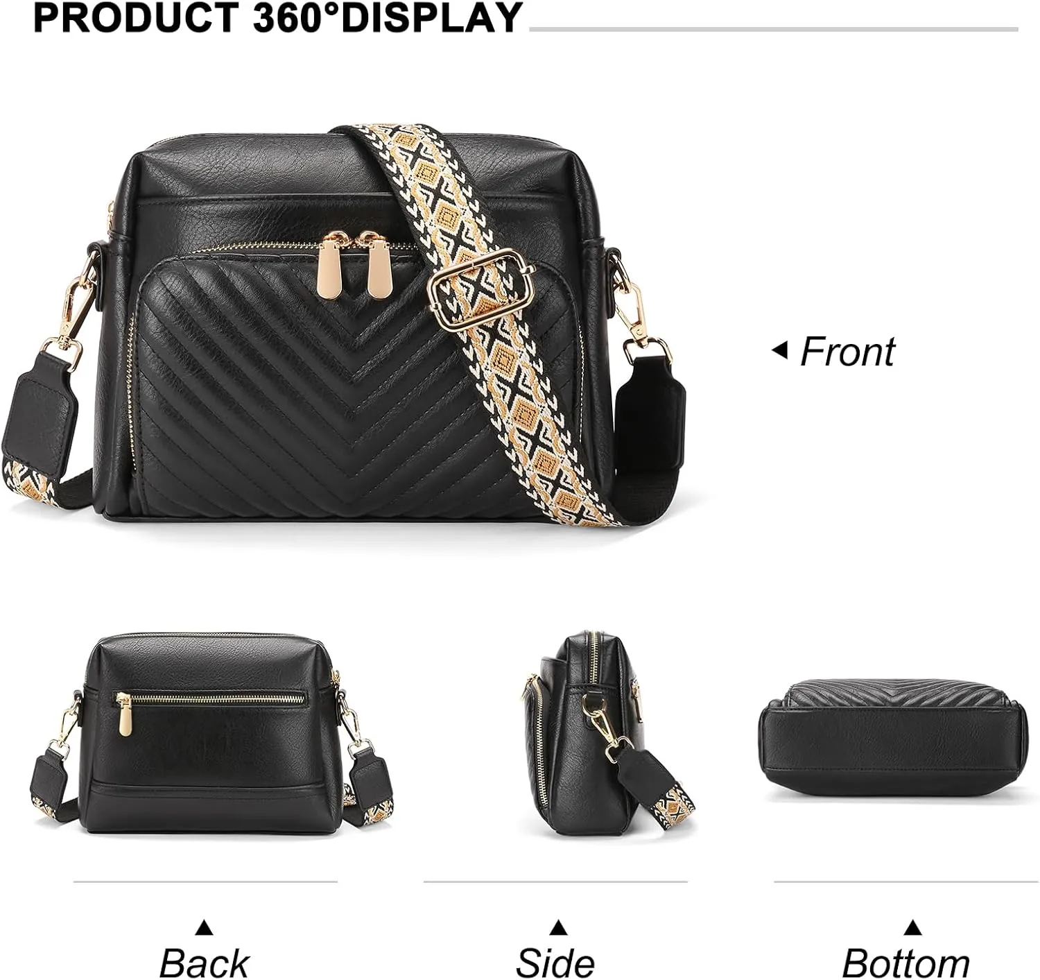 GAEKEAO Quilted Crossbody Bags for Women Vegan Leather Purses with Wide Strap,Women's Crossbody Travel Purse Built in Wallet