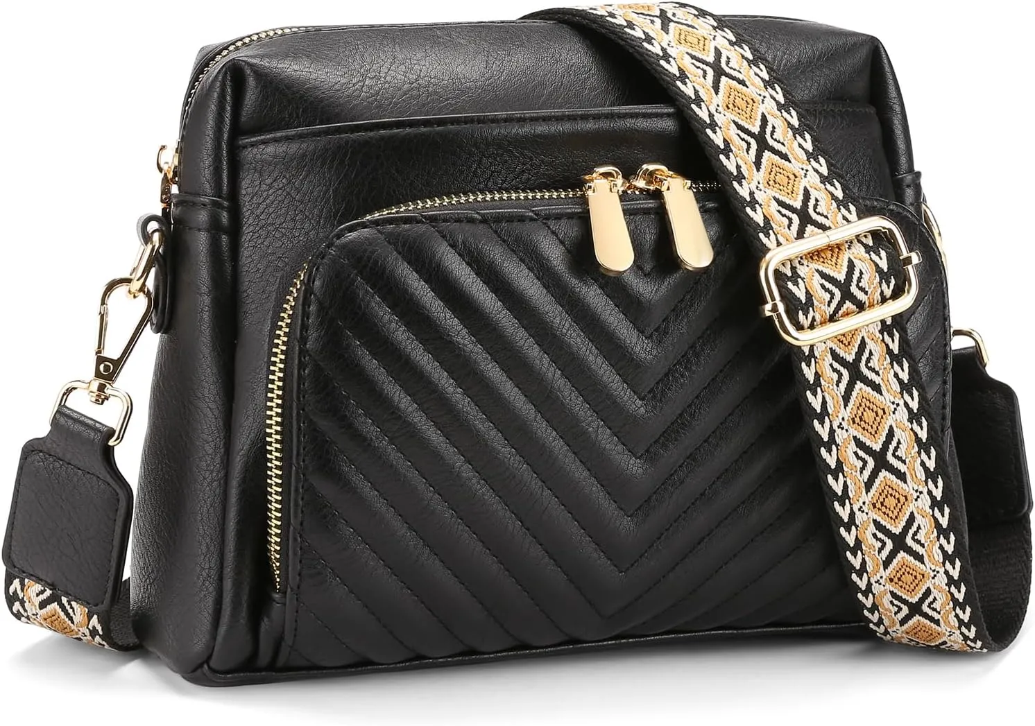 GAEKEAO Quilted Crossbody Bags for Women Vegan Leather Purses with Wide Strap,Women's Crossbody Travel Purse Built in Wallet