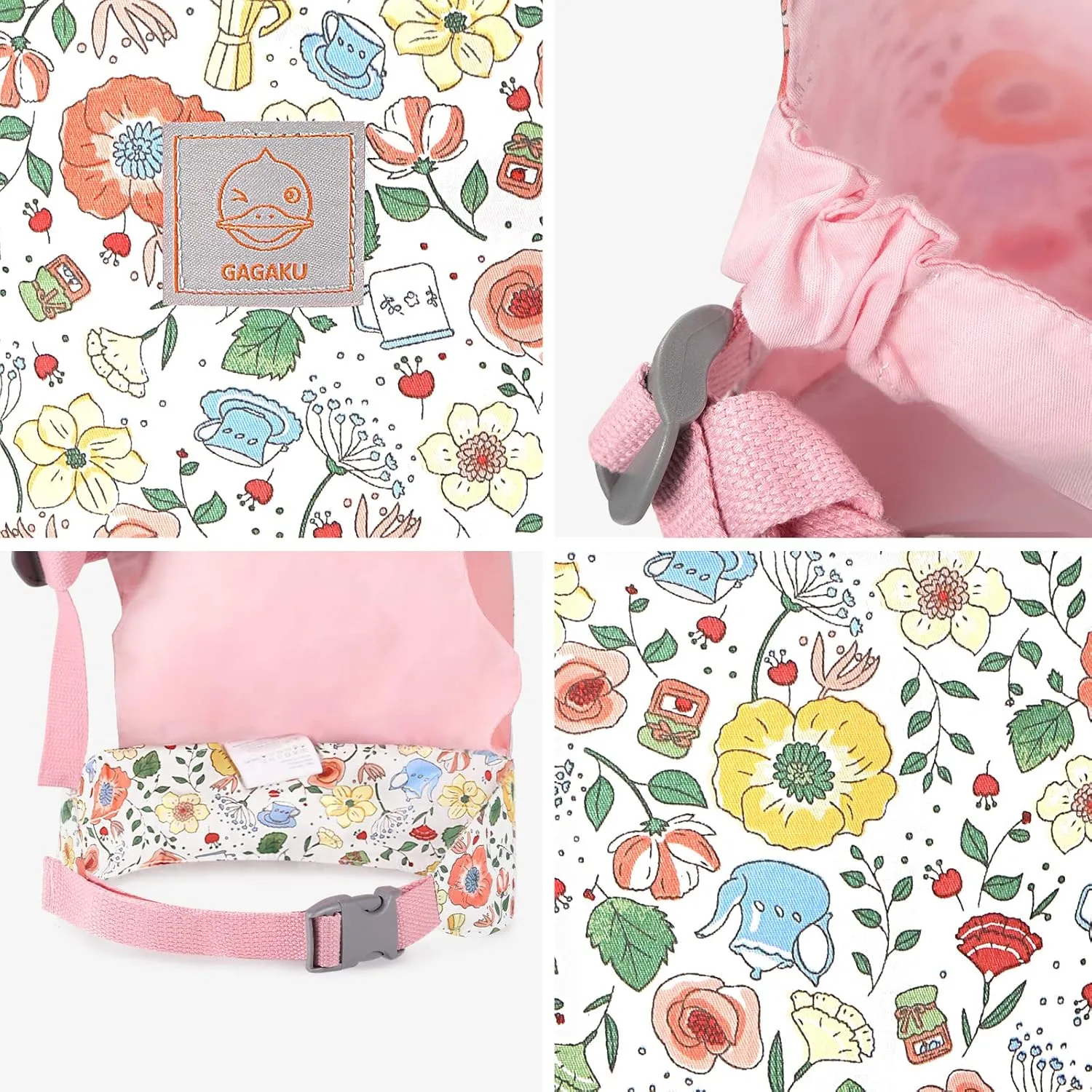 GAGAKU Baby Doll Carrier Stuffed Animal Carrier for Girls Doll Accessory Adjustable Straps for Reborn Baby Dolls - Pink Teapot