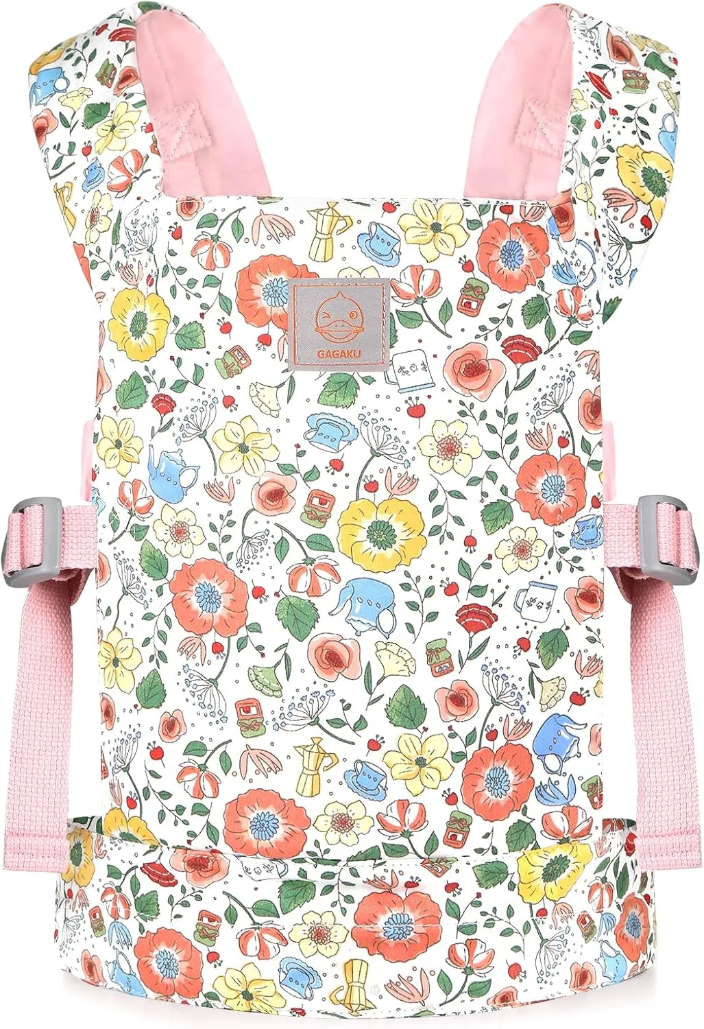 GAGAKU Baby Doll Carrier Stuffed Animal Carrier for Girls Doll Accessory Adjustable Straps for Reborn Baby Dolls - Pink Teapot