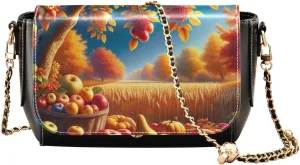 GAIGEO Fruitful Autumn Leather Crossbody Bags for Women Medium Size, Womens Crossbody Purse with Flap, Leather Crossbody Bag