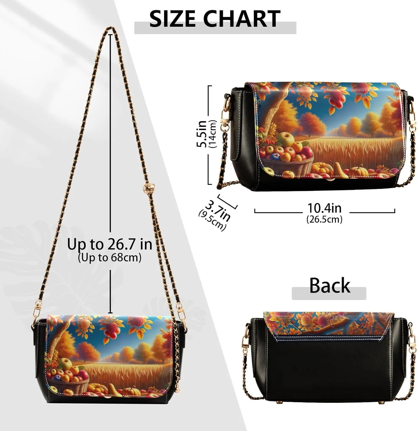 GAIGEO Fruitful Autumn Leather Crossbody Bags for Women Medium Size, Womens Crossbody Purse with Flap, Leather Crossbody Bag