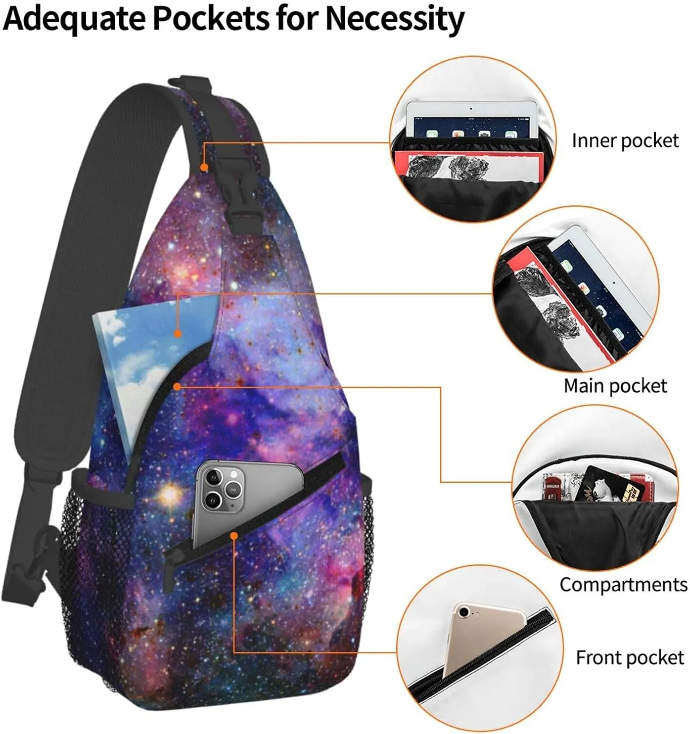 Galaxy Sling Bag for Women Men Beautiful Nebula and Galaxies in Deep Outer Space Crossbody Backpack Mysterious Universe Starfield Sling Backpack Casual Shoulder Bag Travel Hiking Daypack