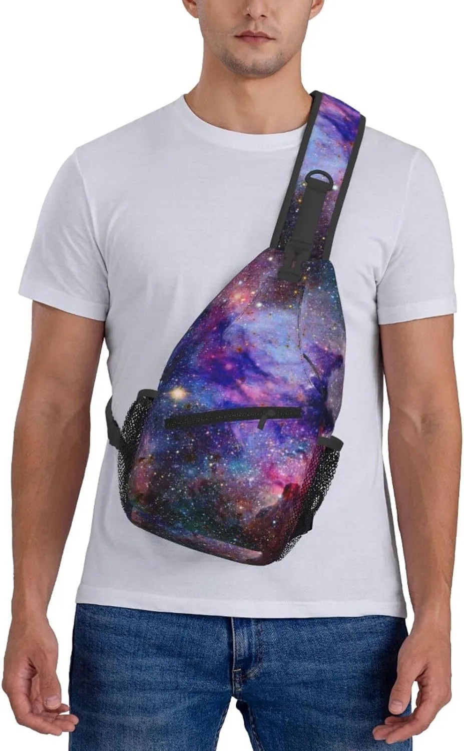 Galaxy Sling Bag for Women Men Beautiful Nebula and Galaxies in Deep Outer Space Crossbody Backpack Mysterious Universe Starfield Sling Backpack Casual Shoulder Bag Travel Hiking Daypack