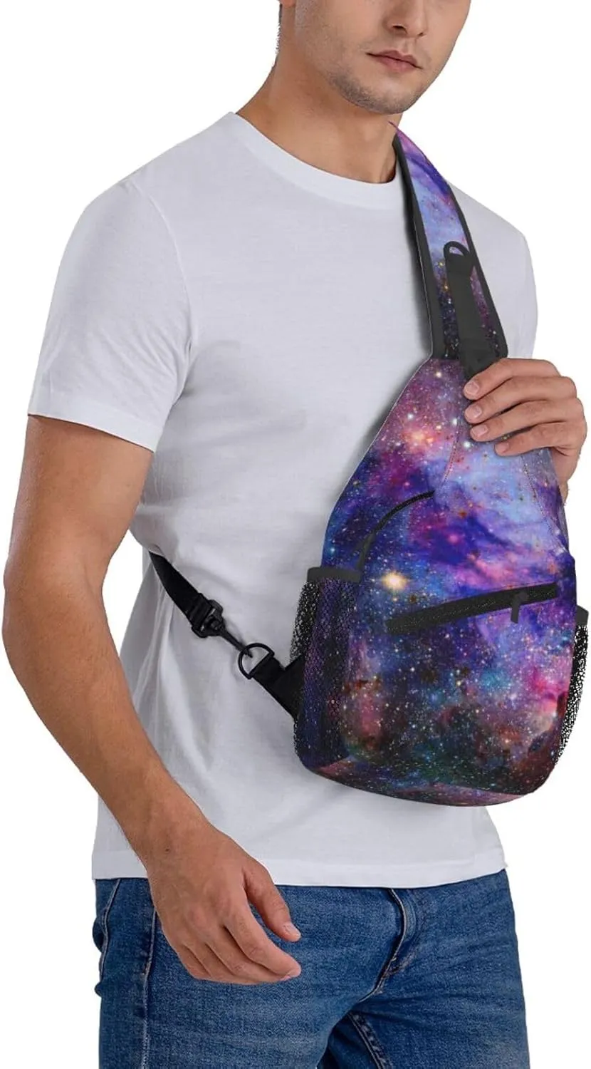 Galaxy Sling Bag for Women Men Beautiful Nebula and Galaxies in Deep Outer Space Crossbody Backpack Mysterious Universe Starfield Sling Backpack Casual Shoulder Bag Travel Hiking Daypack
