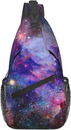 Galaxy Sling Bag for Women Men Beautiful Nebula and Galaxies in Deep Outer Space Crossbody Backpack Mysterious Universe Starfield Sling Backpack Casual Shoulder Bag Travel Hiking Daypack