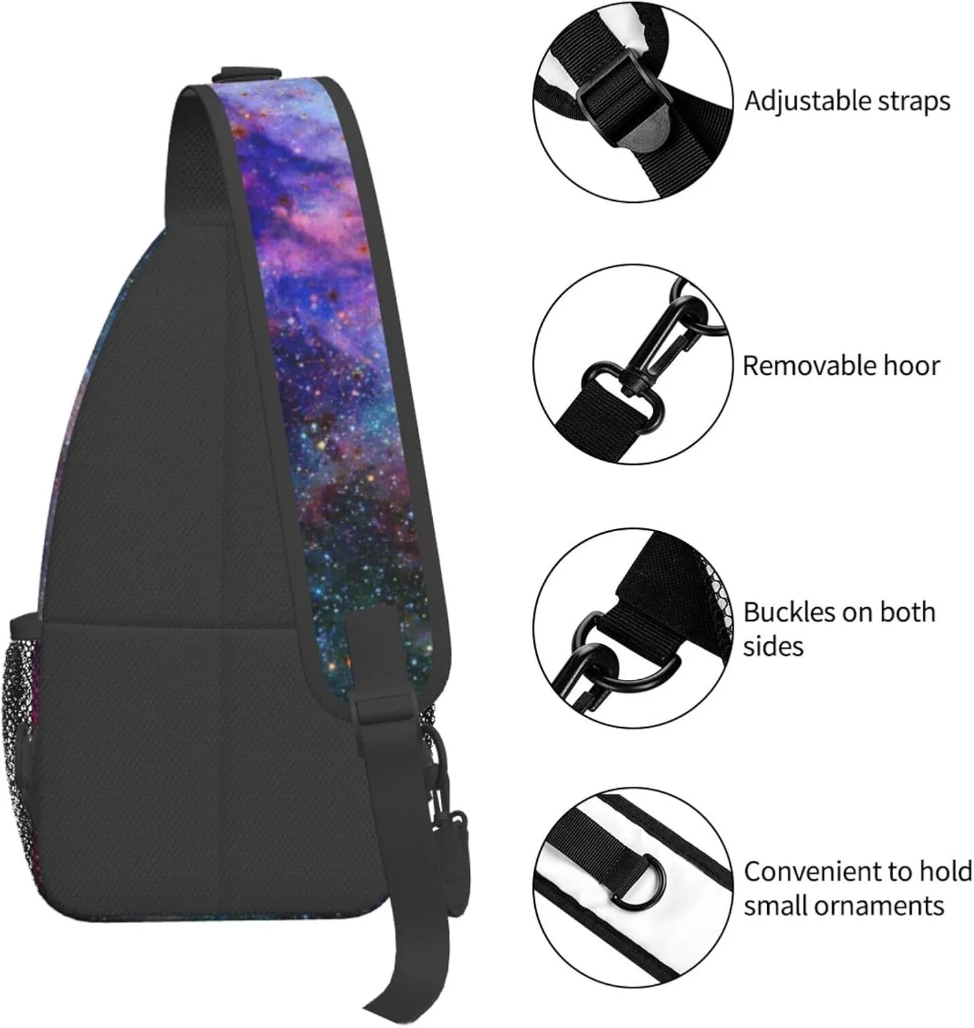 Galaxy Sling Bag for Women Men Beautiful Nebula and Galaxies in Deep Outer Space Crossbody Backpack Mysterious Universe Starfield Sling Backpack Casual Shoulder Bag Travel Hiking Daypack