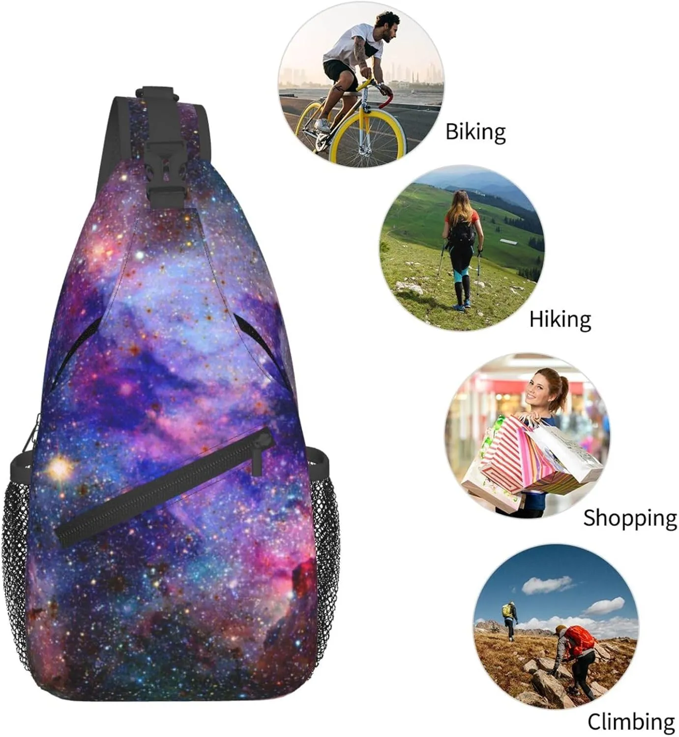 Galaxy Sling Bag for Women Men Beautiful Nebula and Galaxies in Deep Outer Space Crossbody Backpack Mysterious Universe Starfield Sling Backpack Casual Shoulder Bag Travel Hiking Daypack
