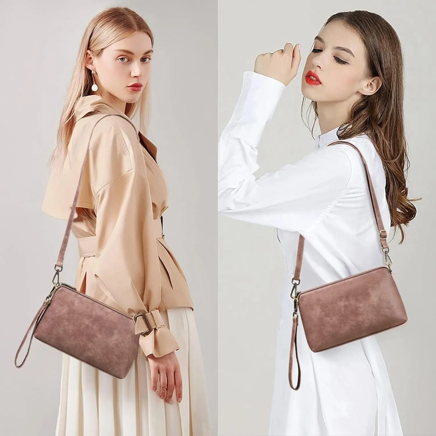 Genuine Leather Crossbody Bags for Women Shoulder Purse Cross Body with Wristlet Top Zipper