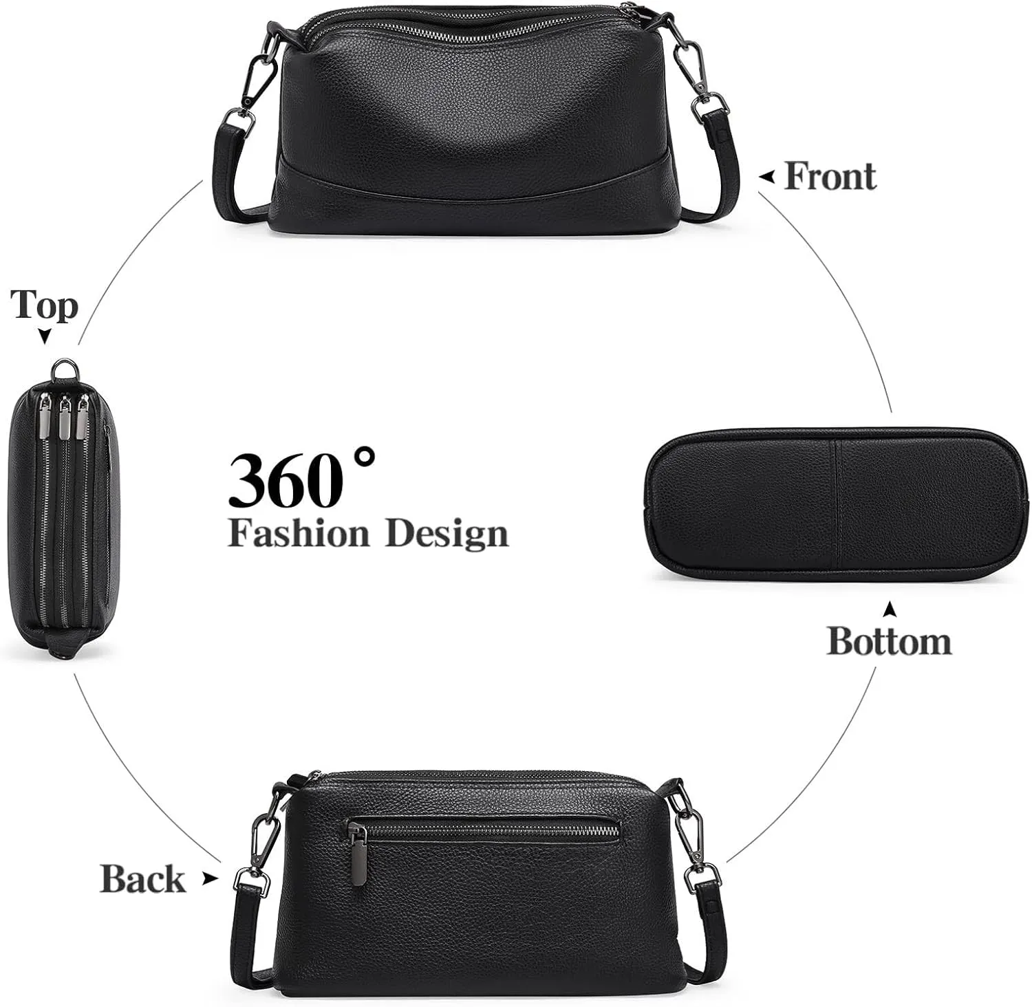 Genuine Leather Crossbody Bags for Women Shoulder Purse Cross Body with Wristlet Top Zipper