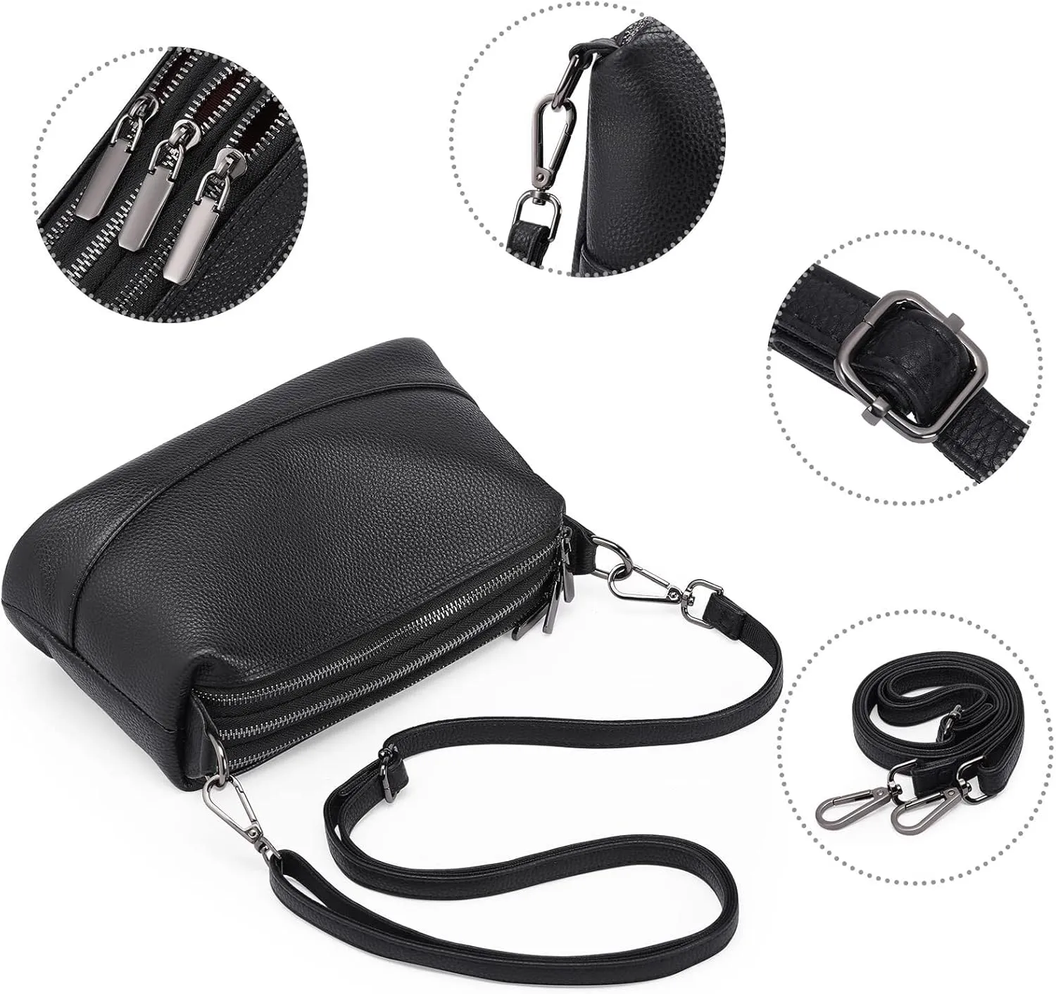 Genuine Leather Crossbody Bags for Women Shoulder Purse Cross Body with Wristlet Top Zipper