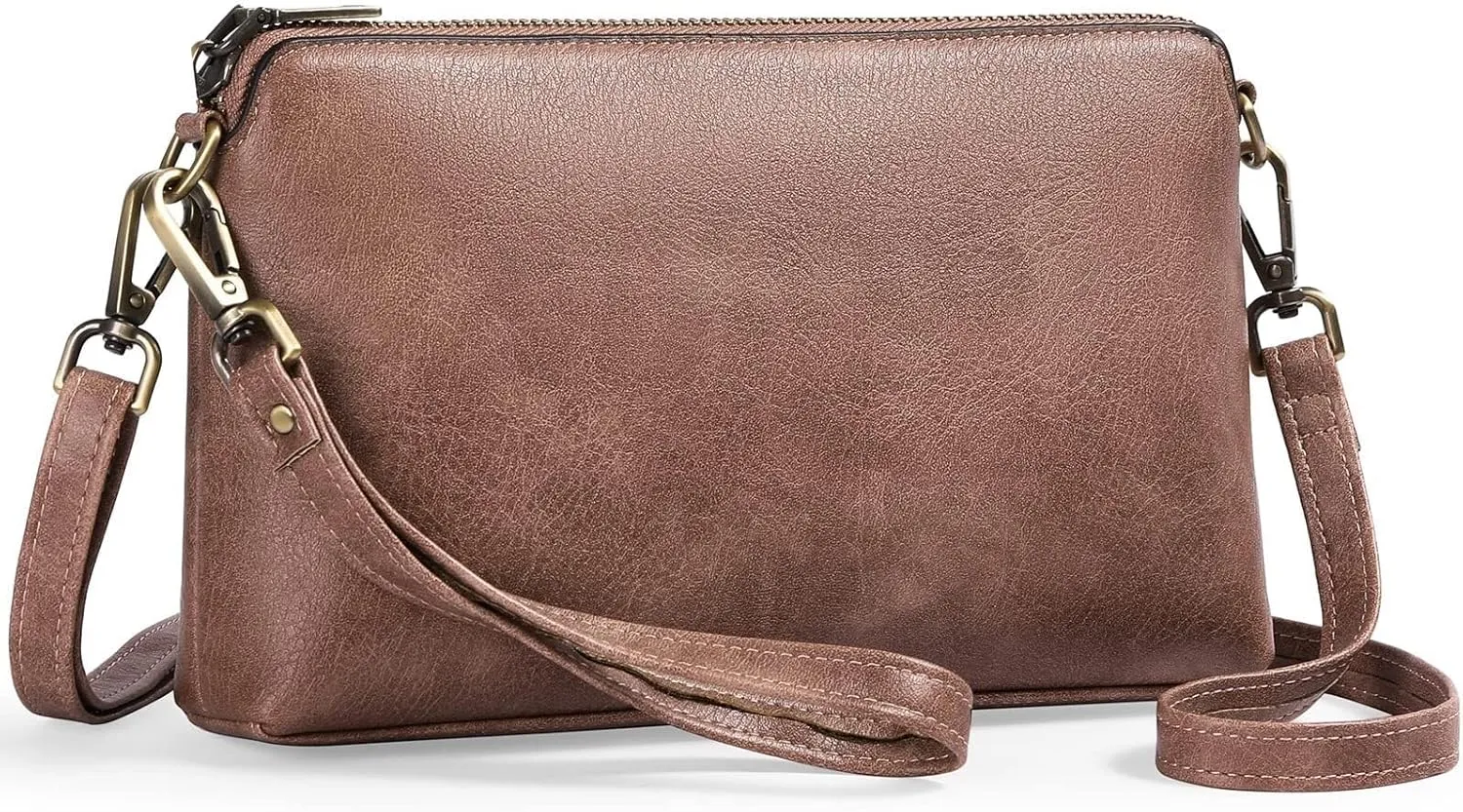 Genuine Leather Crossbody Bags for Women Shoulder Purse Cross Body with Wristlet Top Zipper