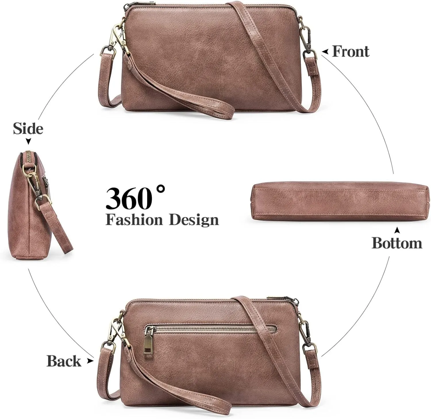 Genuine Leather Crossbody Bags for Women Shoulder Purse Cross Body with Wristlet Top Zipper