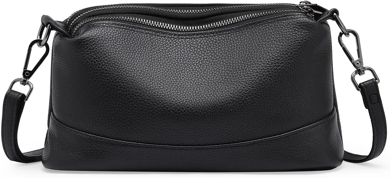Genuine Leather Crossbody Bags for Women Shoulder Purse Cross Body with Wristlet Top Zipper