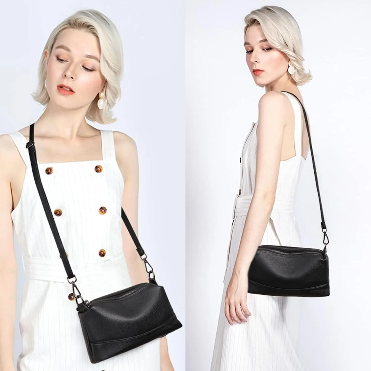 Genuine Leather Crossbody Bags for Women Shoulder Purse Cross Body with Wristlet Top Zipper