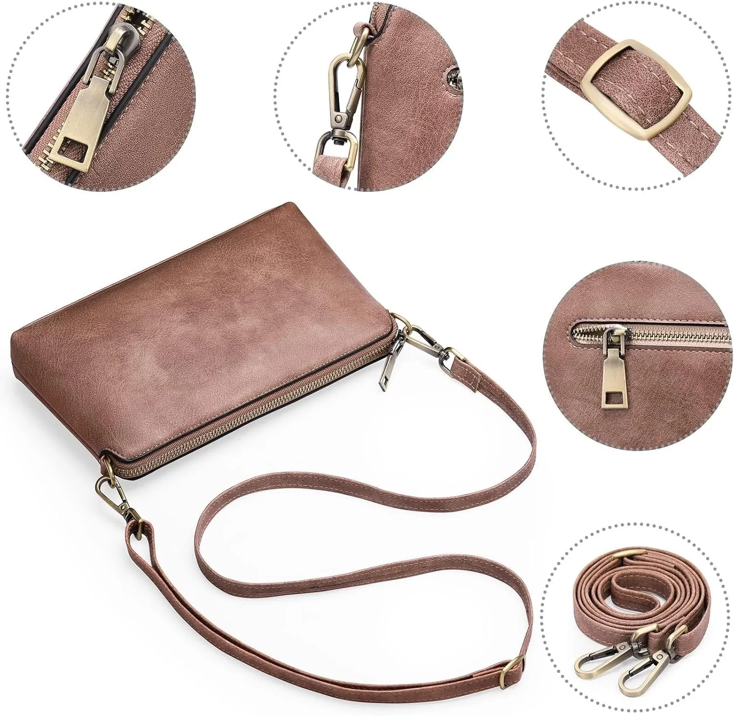 Genuine Leather Crossbody Bags for Women Shoulder Purse Cross Body with Wristlet Top Zipper