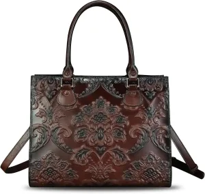 Genuine Leather Purses and Handbags for Women Tote Bag Vintage Embossed Leather Top Handle Bag Crossbody Shoulder Bag