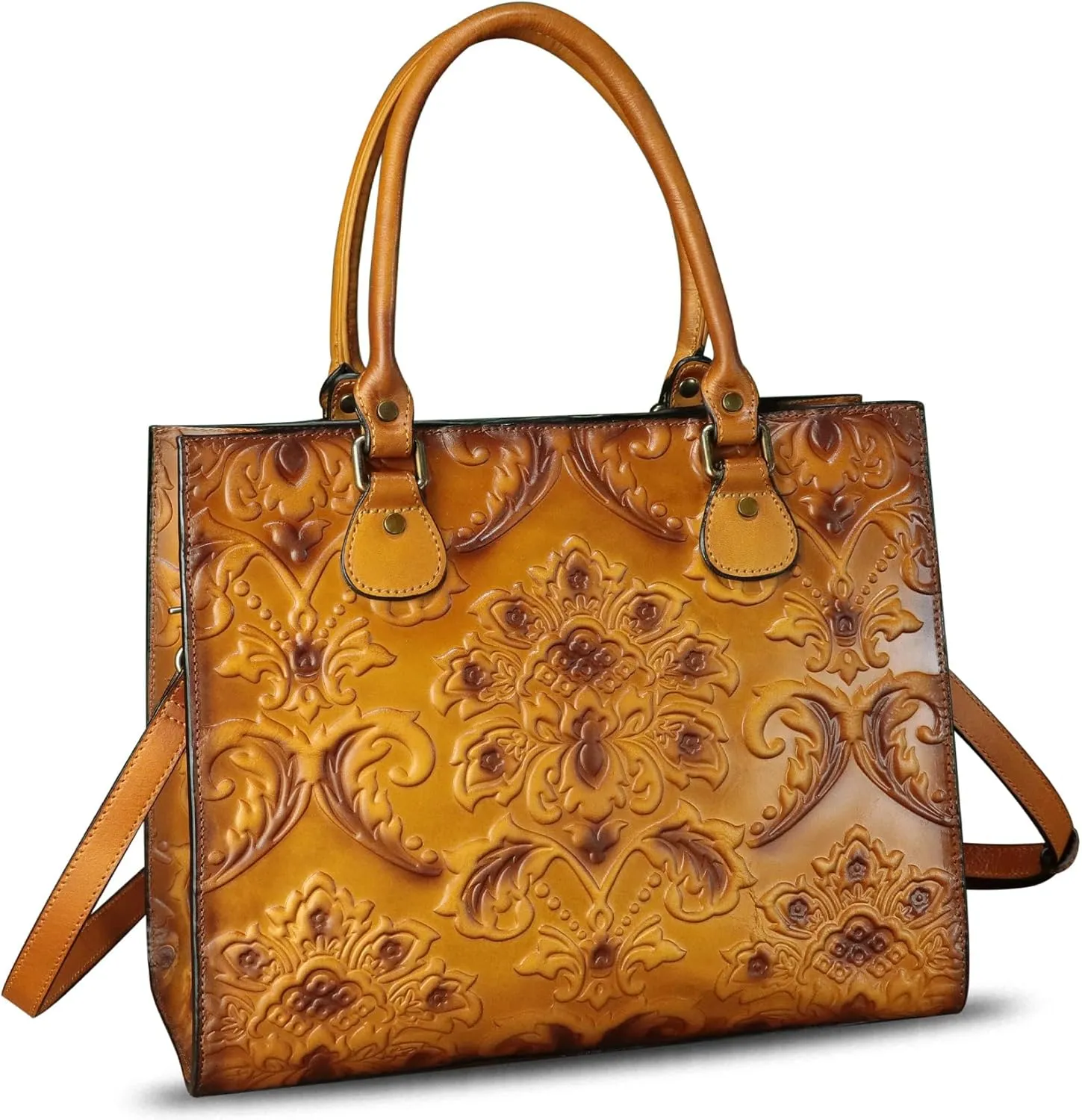 Genuine Leather Purses and Handbags for Women Tote Bag Vintage Embossed Leather Top Handle Bag Crossbody Shoulder Bag