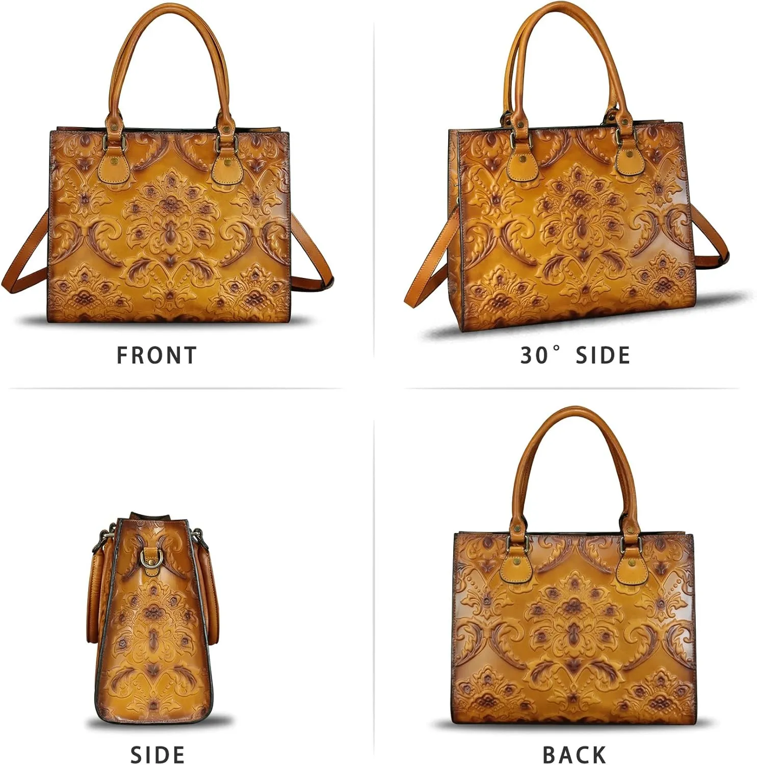 Genuine Leather Purses and Handbags for Women Tote Bag Vintage Embossed Leather Top Handle Bag Crossbody Shoulder Bag