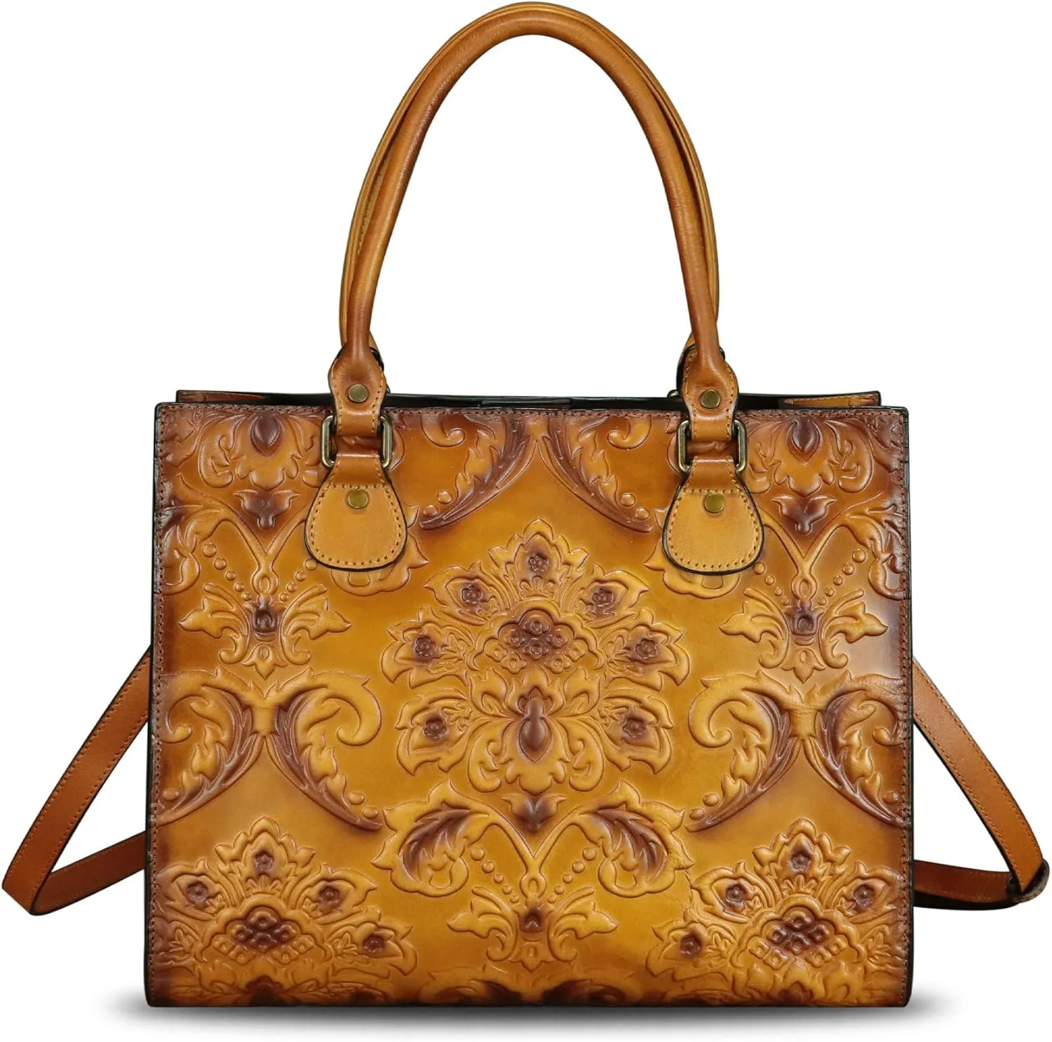 Genuine Leather Purses and Handbags for Women Tote Bag Vintage Embossed Leather Top Handle Bag Crossbody Shoulder Bag