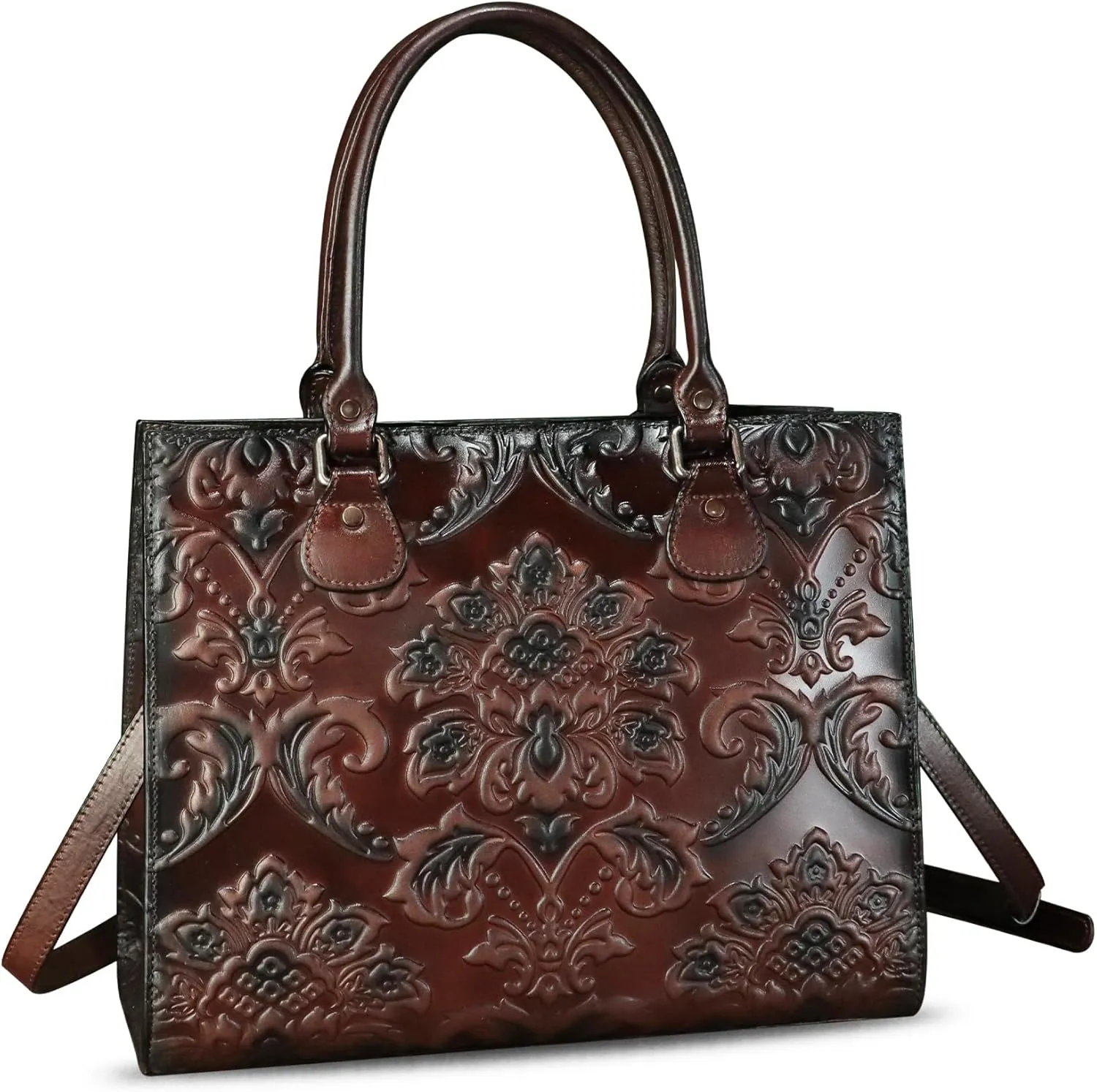 Genuine Leather Purses and Handbags for Women Tote Bag Vintage Embossed Leather Top Handle Bag Crossbody Shoulder Bag