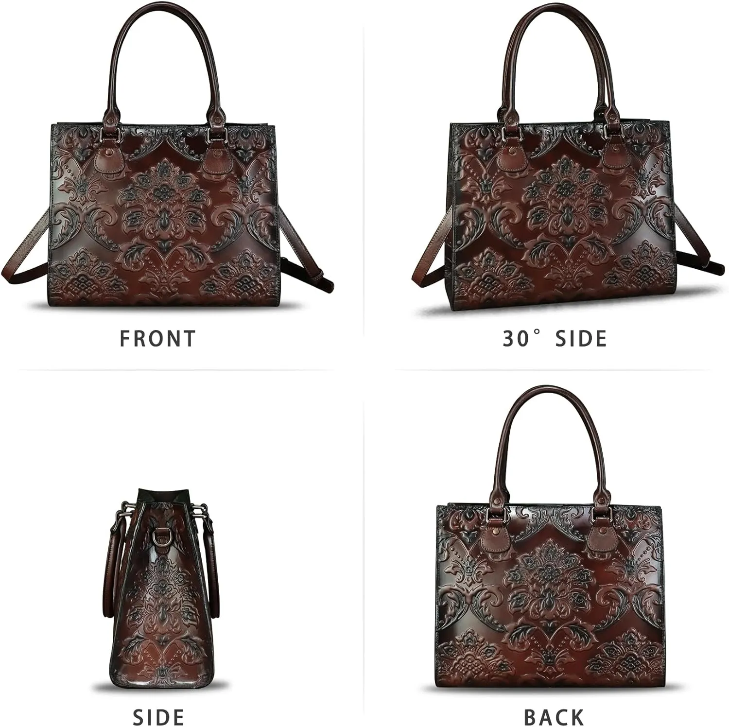 Genuine Leather Purses and Handbags for Women Tote Bag Vintage Embossed Leather Top Handle Bag Crossbody Shoulder Bag