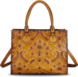 Genuine Leather Purses and Handbags for Women Tote Bag Vintage Embossed Leather Top Handle Bag Crossbody Shoulder Bag