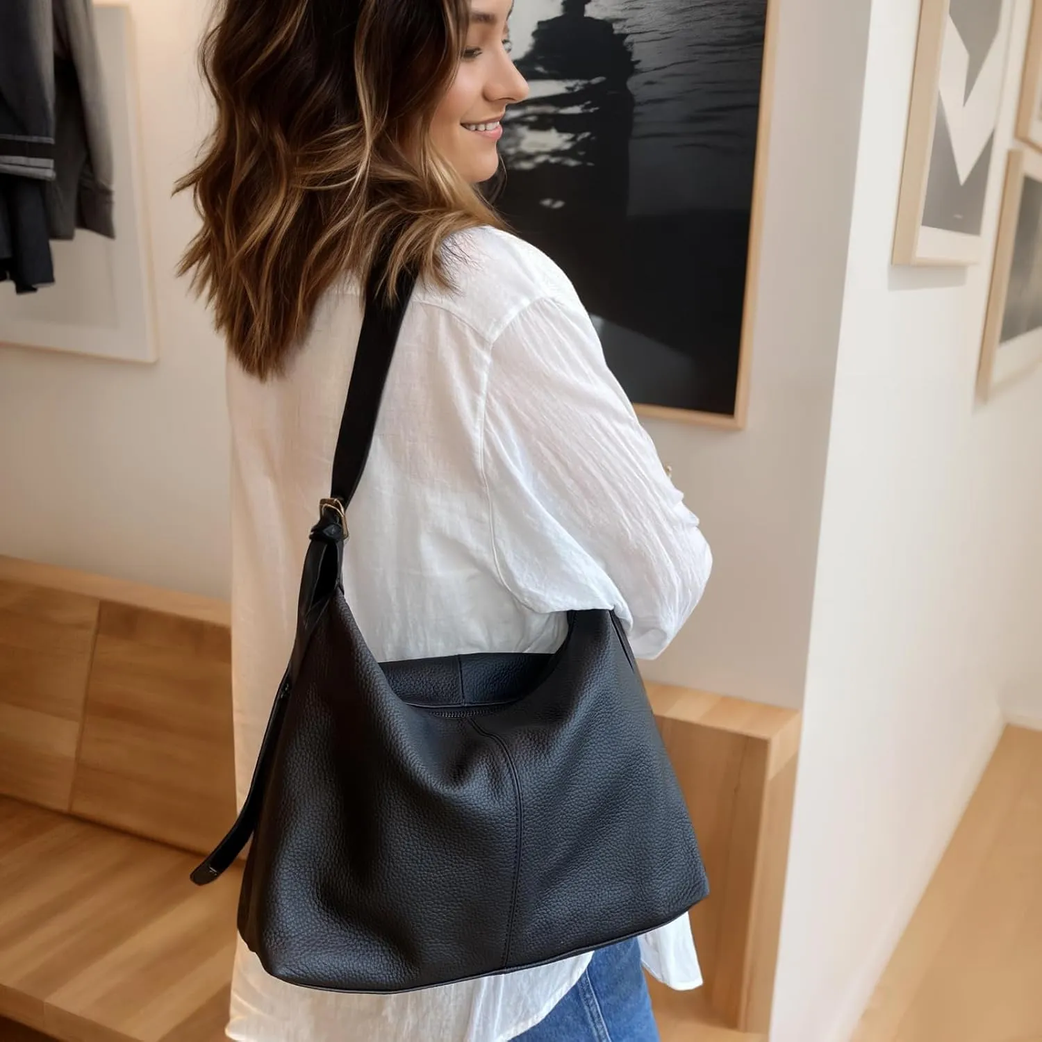 Genuine Leather Purses for Women Hobo Crossbody Bags Casual Shoulder Bag with Adjustable Straps