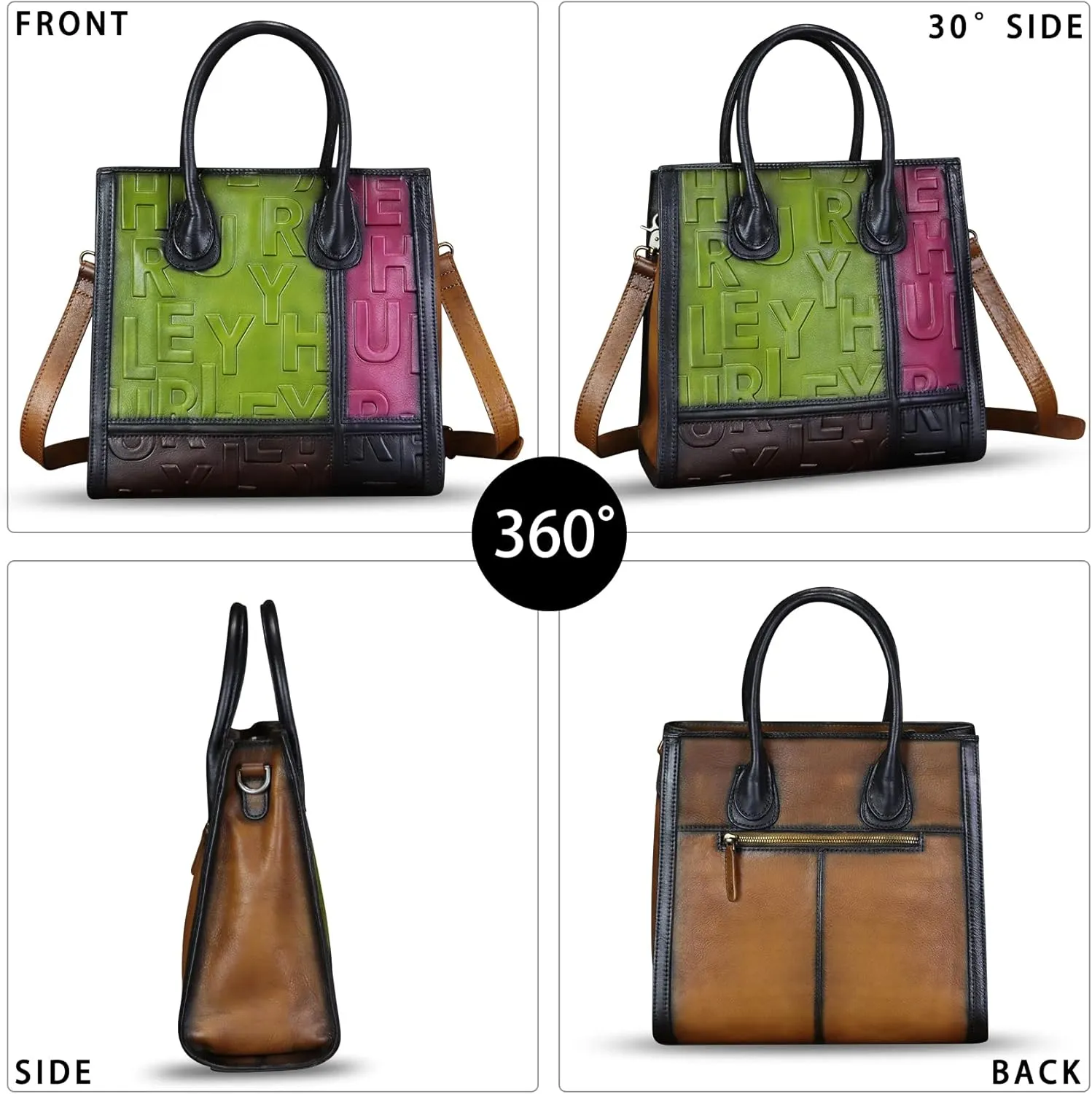Genuine Leather Satchel for Women Embossed Leather Handbag Top Handle Handbags Handmade Purse Crossbody Work Tote Bag
