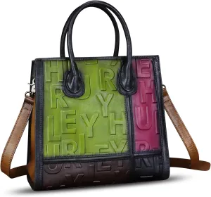 Genuine Leather Satchel for Women Embossed Leather Handbag Top Handle Handbags Handmade Purse Crossbody Work Tote Bag