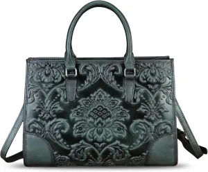 Genuine Leather Satchel for Women Purse Embossed Top Handle Handbag Handmade Crossbody Tote Shoulder Bags