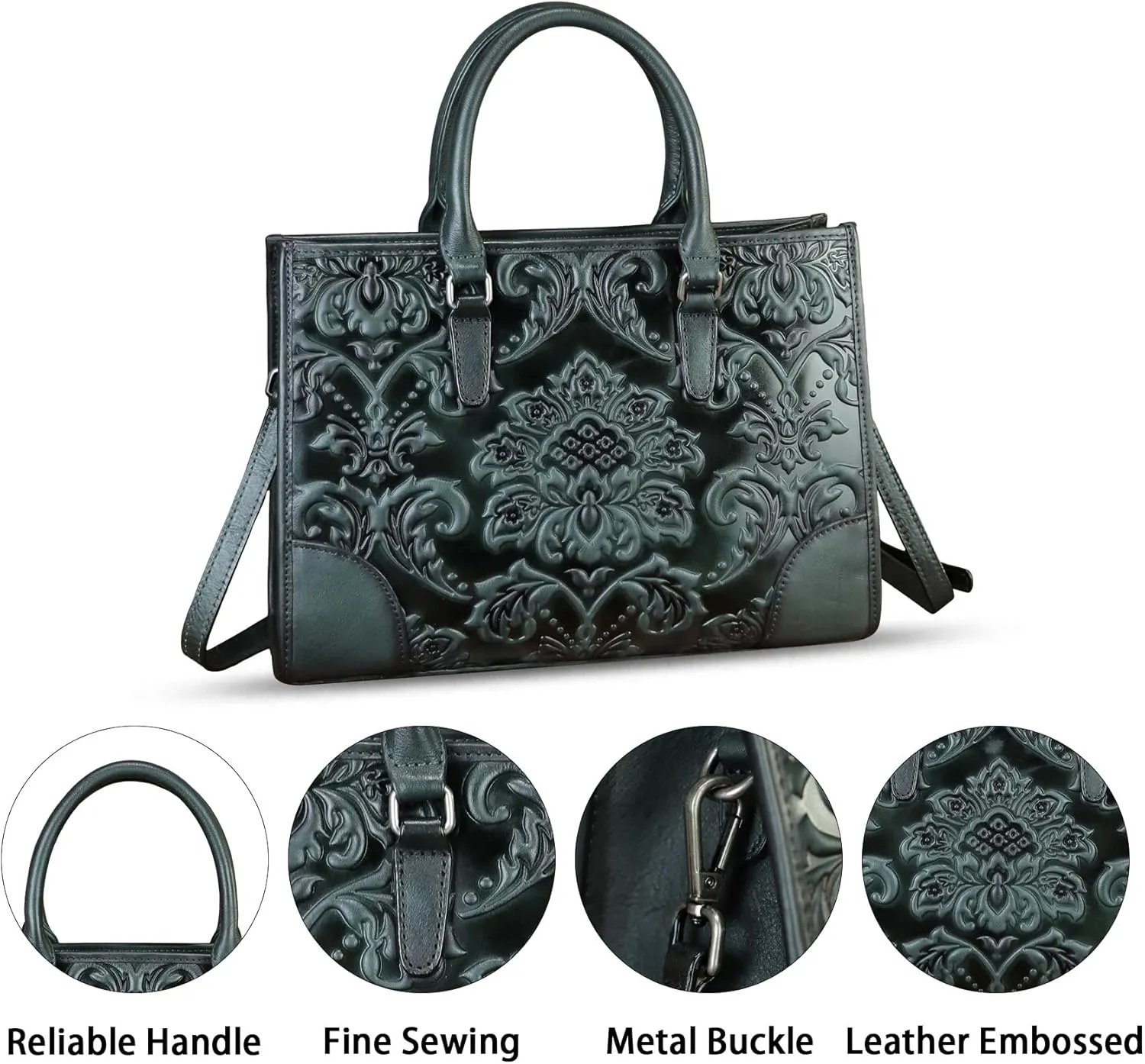 Genuine Leather Satchel for Women Purse Embossed Top Handle Handbag Handmade Crossbody Tote Shoulder Bags