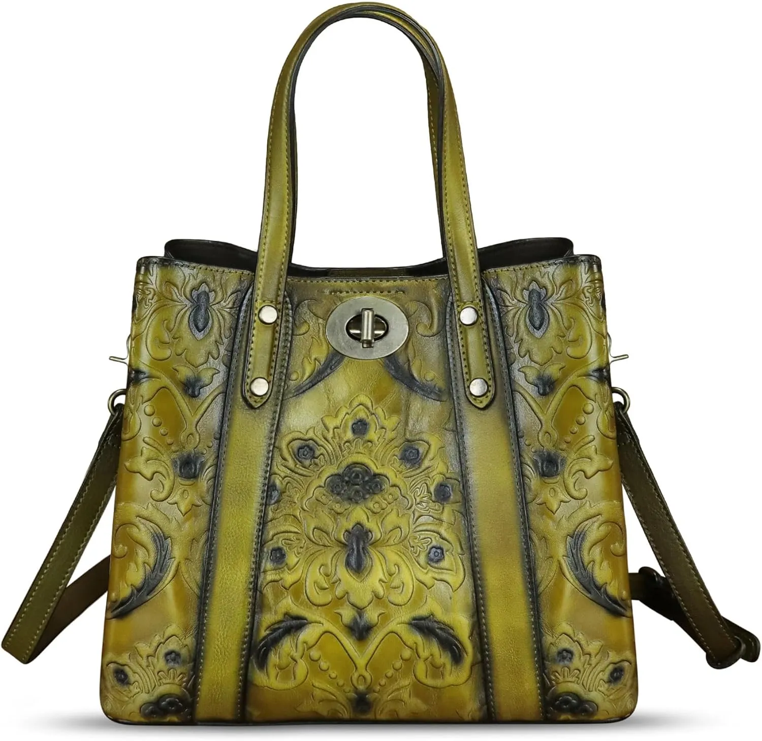 Genuine Leather Satchel for Women Purse Embossed Top Handle Shoulder Handbag Handmade Purse Crossbody Tote Bag