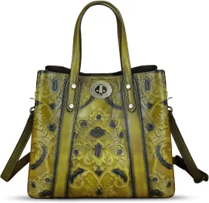 Genuine Leather Satchel for Women Purse Embossed Top Handle Shoulder Handbag Handmade Purse Crossbody Tote Bag