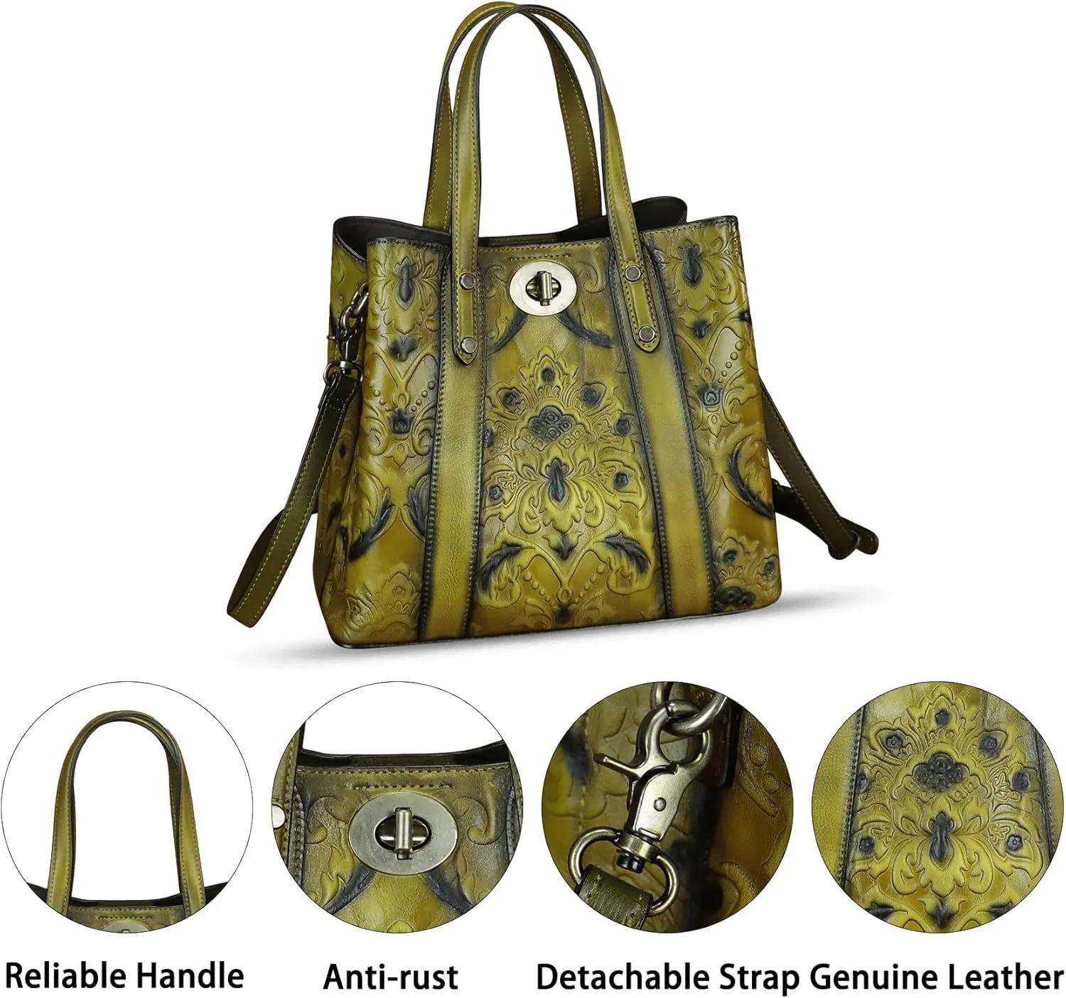 Genuine Leather Satchel for Women Purse Embossed Top Handle Shoulder Handbag Handmade Purse Crossbody Tote Bag
