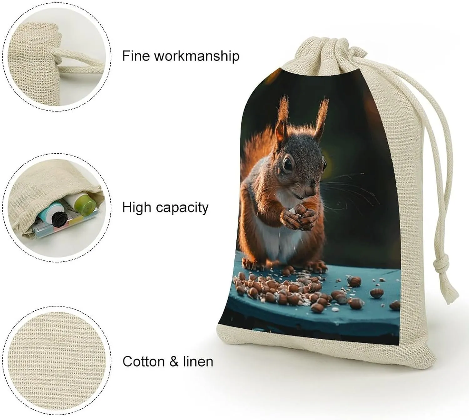 GHBNK Nuts And Squirrels Burlap Bags 8PC Drawstring Bags Small Burlap Gift Pouches for Jewelry,Travel Storage