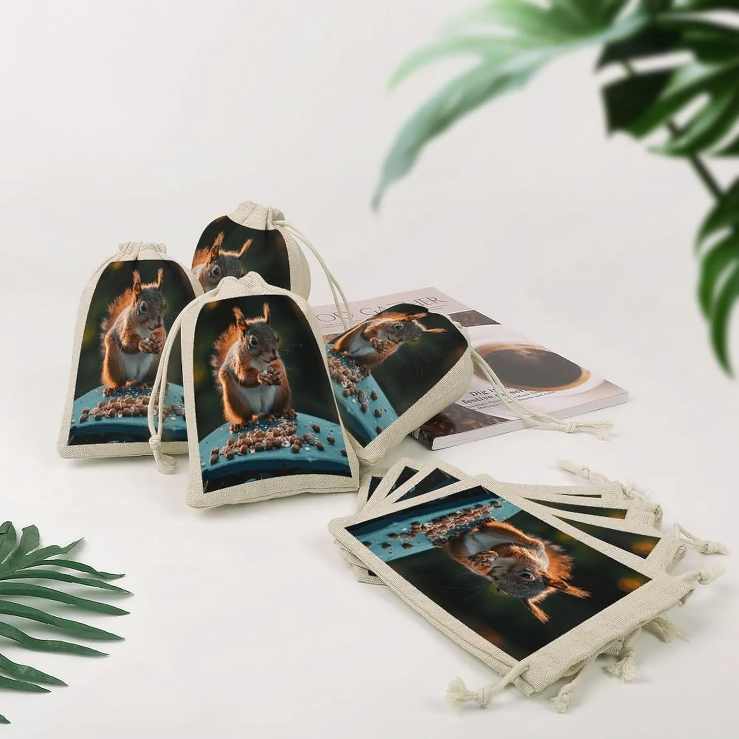 GHBNK Nuts And Squirrels Burlap Bags 8PC Drawstring Bags Small Burlap Gift Pouches for Jewelry,Travel Storage