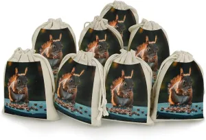 GHBNK Nuts And Squirrels Burlap Bags 8PC Drawstring Bags Small Burlap Gift Pouches for Jewelry,Travel Storage